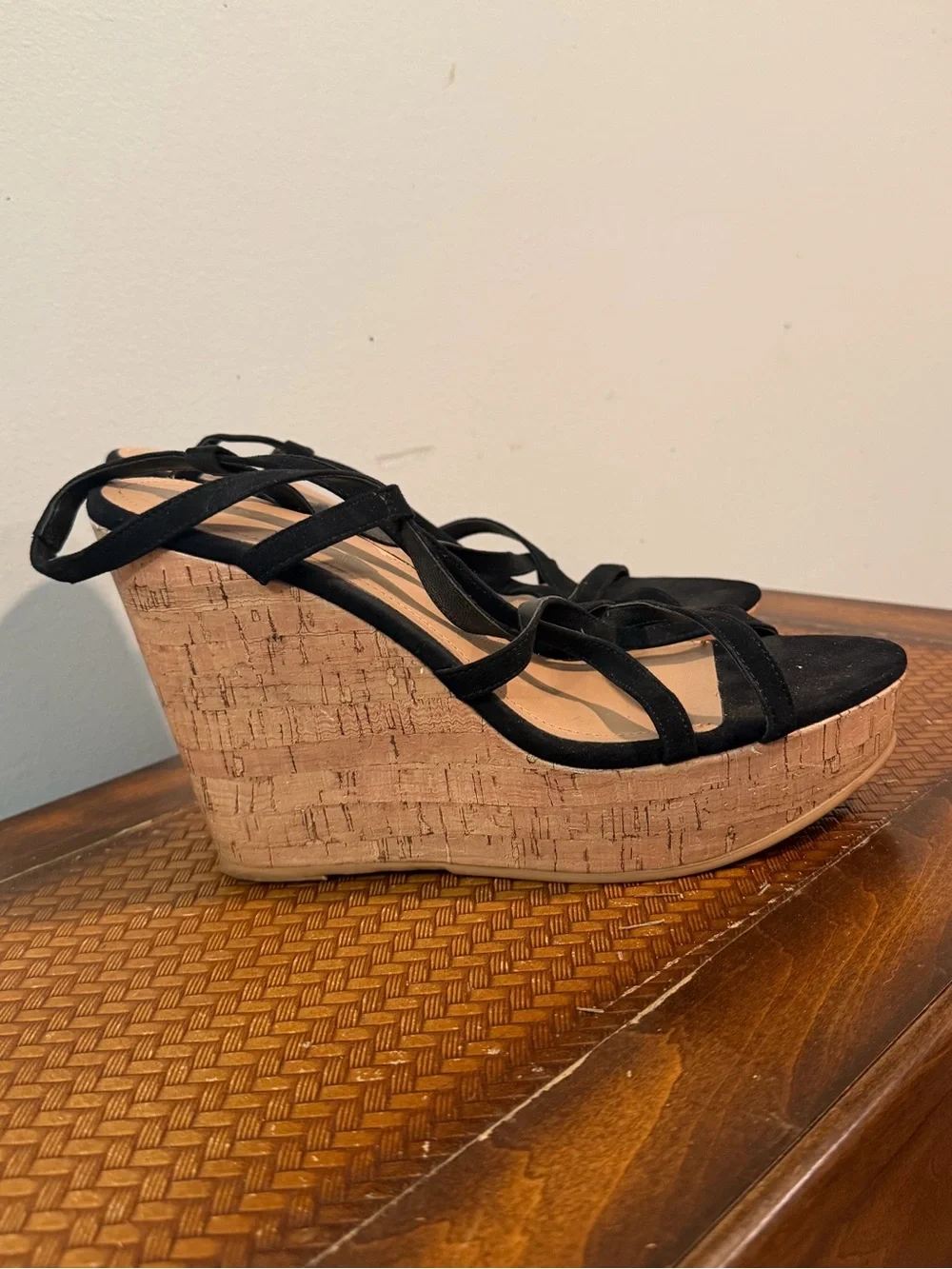 H&M Black Strappy Cork-Style Wedge Sandals